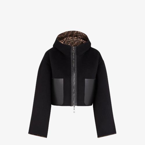  FENDI芬迪 22年春夏 女士 夾克 黑色雙面穿羊毛夾克 FJ6993A5HDF0GME