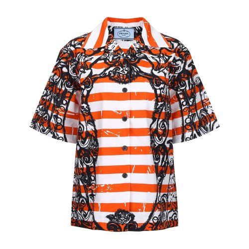 PRADA 混色 時(shí)尚印花 女士短袖襯衫 P433B 1SG5 F0049