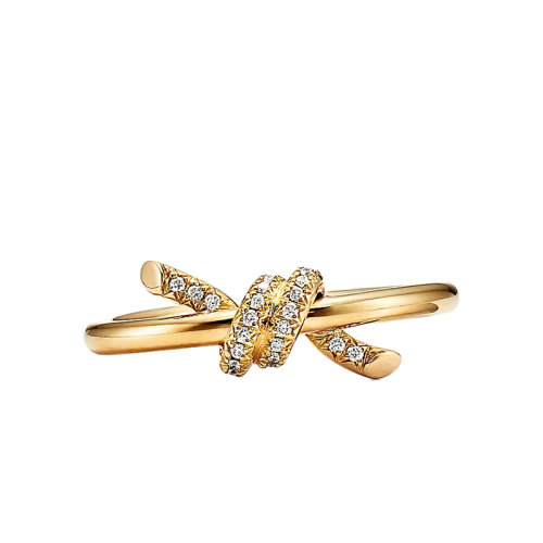 Tiffany & Co./蒂芙尼 22春夏新款 Knot系列 18K金 黃金色 鑲鉆繩結戒指GRP11992
