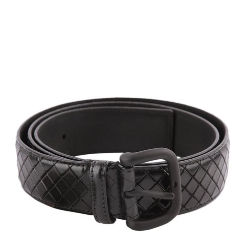 Bottega Veneta/葆蝶家 BV 男士黑色壓紋商務(wù)休閑碳黑方形扣頭編織皮帶腰帶 261363-VQ241-1000