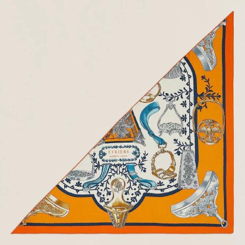  HERMES愛(ài)馬仕 22年秋冬 女士 披肩 Triangle geant Etriers Remix H363502S 24