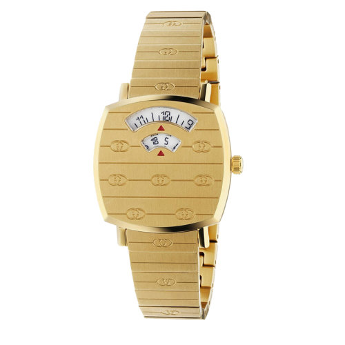 預(yù)定1-2周GUCCI/古馳Epilogue系列 女士黃金PVD表殼和手鏈 藍(lán)寶石水晶鏡面握式手表 27毫米?652728I86008740