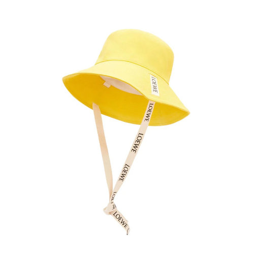 LOEWE/羅意威 22年春夏新款 女士黃色帆布和牛皮革L(fēng)ogo印花系帶漁夫帽K820HF1X24-8100