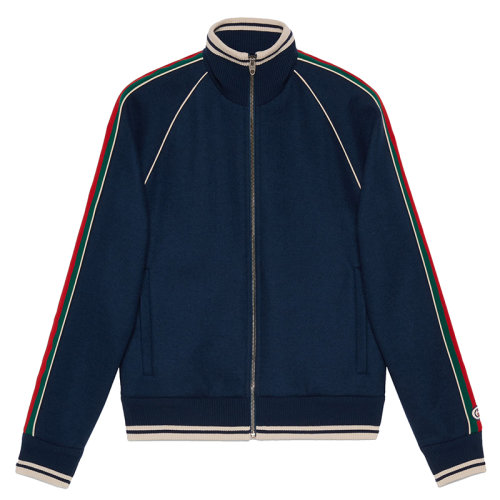 GUCCI/古馳      男士海軍藍(lán)色羊絨拉鏈夾克645243XJC584215