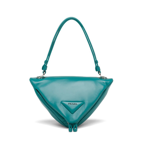 PRADA/普拉達(dá) 藍(lán)鴨色光滑納帕皮革 絎縫經(jīng)典三角形手提單肩包1BA315_2DX8_F0363_V_OOO