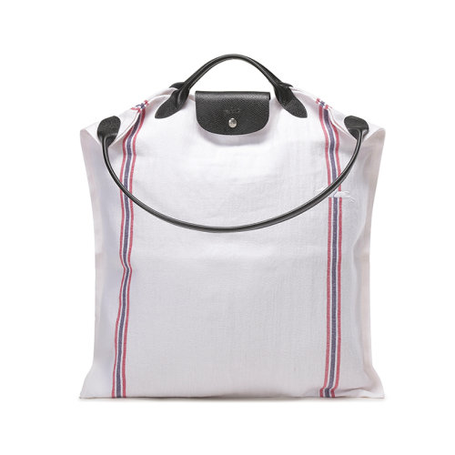 Longchamp/瓏驤 女士條紋織物可折疊手提單肩包托特包帆布包購物袋 10160 HYS