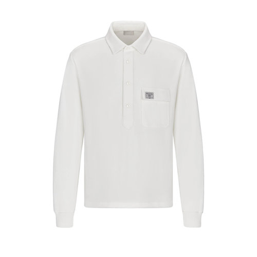 DIOR/迪奧 22年秋冬新款 CD 1947系列 男士白色純棉平紋針織天鵝絨面料寬松版型長(zhǎng)袖POLO衫243J832A0755_C080