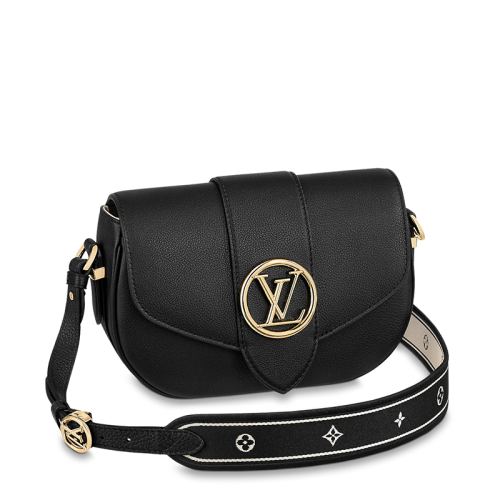 Louis Vuitton/路易威登 22春夏新款PONT 9 SOFT系列 女士中號(hào)黑色粒面牛皮革金扣翻蓋開合單肩斜挎包M58967