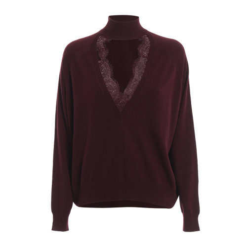 PINKO/品高 女士 服裝 21春夏 紅色V領(lǐng)花邊毛衣 女士毛衣針織衫