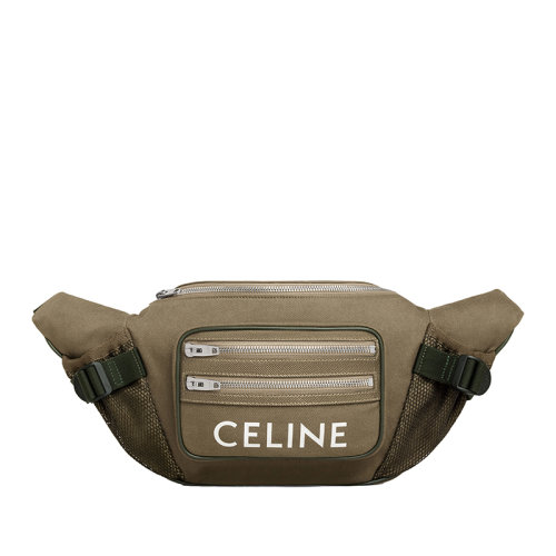 CELINE/賽琳 TREKKING系列 男士卡其綠色CELINE印花棉質(zhì)華達(dá)呢徒步包拉鏈斜挎包腰包198682DO8.15KH