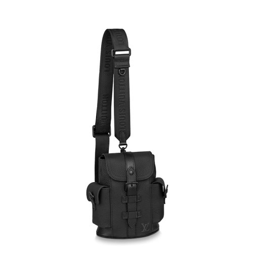 Louis Vuitton/路易威登 經(jīng)典款CHRISTOPHER XS系列 男士黑色紋理牛皮革徽標壓印黑扣彈簧扣配可拆卸肩帶斜跨單肩包M58495