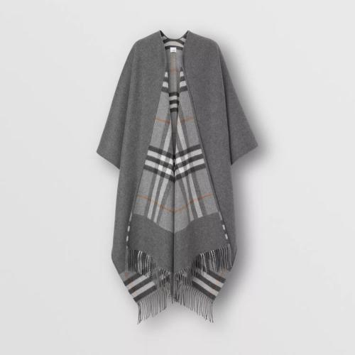  BURBERRY 22年秋冬 女士 雙面兩穿格紋羊毛混紡披肩 80475941