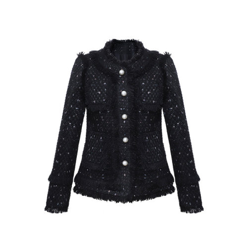 GeleiStory/GeleiStory 新款小香風短外套粗花呢黑色圓領外套 女士夾克