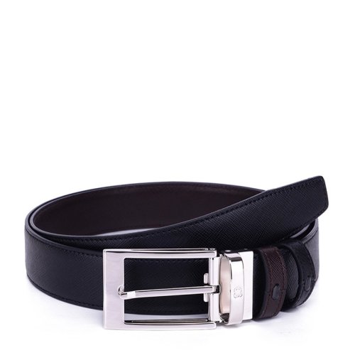 MontBlanc/萬(wàn)寶龍 男士牛皮黑色/棕色商務(wù)休閑雙面針扣式皮帶腰帶 可裁剪 113844