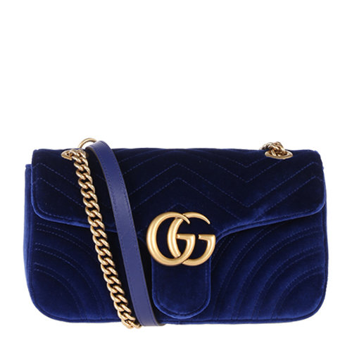 【馬思純同款】GUCCI/古馳 女士深藍(lán)色天鵝絨單肩包斜挎包 443497-K4D2T-4511