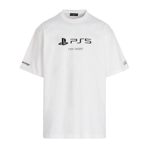 Balenciaga/巴黎世家 男士純色棉質(zhì)經(jīng)典字母徽標(biāo)印花裝飾寬松版型圓領(lǐng)復(fù)古運動衫短袖上衣T恤 651795-TKVF3 多色可選