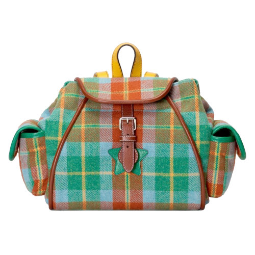 Gucci 古馳 22新款 兒童款藍(lán)色綠色/紅色格子呢皮革飾面皮革星星貼片卡扣開合雙肩包704787U3BBN4660