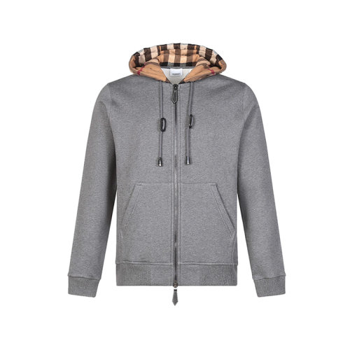 BURBERRY/博柏利【22春夏新款】男款棉質薄絨款格紋連帽拉鏈運動上衣外套 80480271