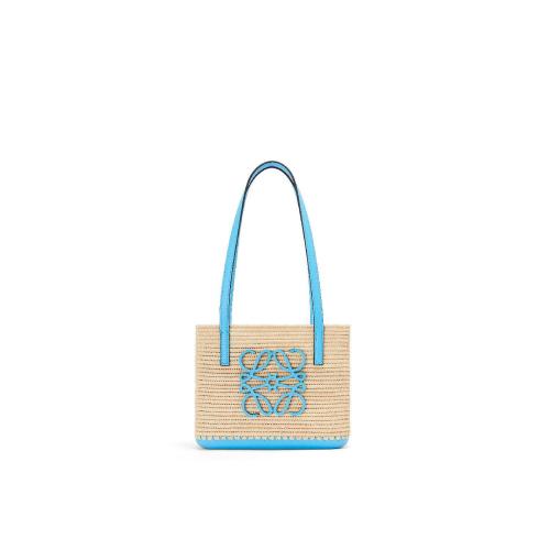  LOEWE羅意威 22年秋冬 女士 手提包 Mini Square Basket bag in raffia and calfskin A223P72X