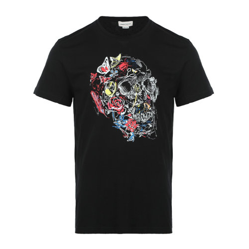 Alexander McQueen/亞歷山大麥昆22春夏骷髏印花男士短袖T恤 682516QSZ50