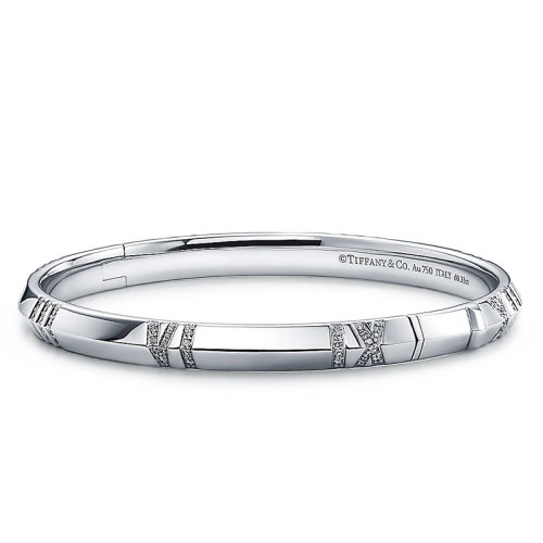Tiffany & Co./蒂芙尼  Atlas X系列 18K金白金鑲有100顆圓形明亮式切割鉆石手鐲GRP11687