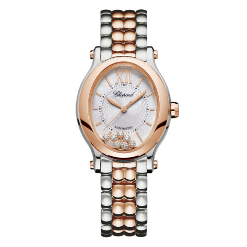  Chopard/蕭邦  Happy Sport系列 橢圓形自動(dòng)機(jī)械表精鋼玫瑰金表殼鑲鉆表盤女表31x29毫米278602-6002