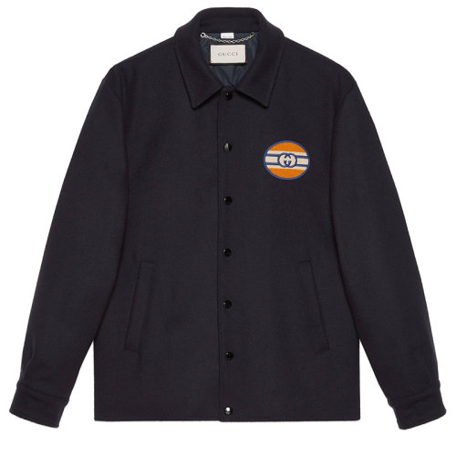 GUCCI/古馳男士深藍(lán)色GG貼布羊毛外套645702ZAGBY4433