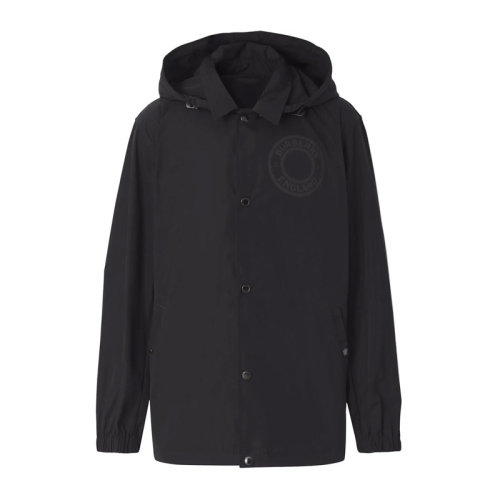Burberry/博柏利 男士黑色聚酯纖維經(jīng)典字母徽標(biāo)圖案裝飾可拆式連帽輕便外套夾克 8043144