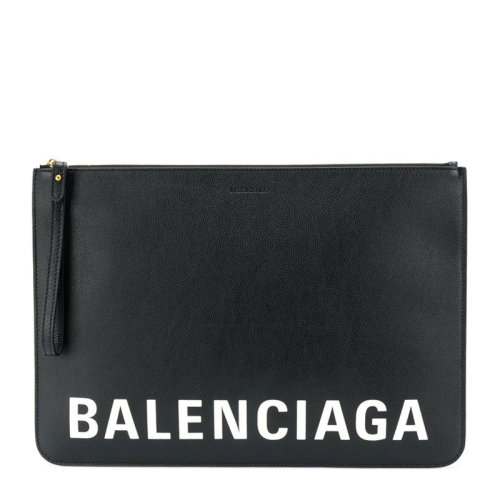 Balenciaga/巴黎世家 男女同款中性黑色小牛皮經(jīng)典字母徽標(biāo)印花拉鏈開(kāi)合手包腕包手拿包  630626-1IZKM-1090