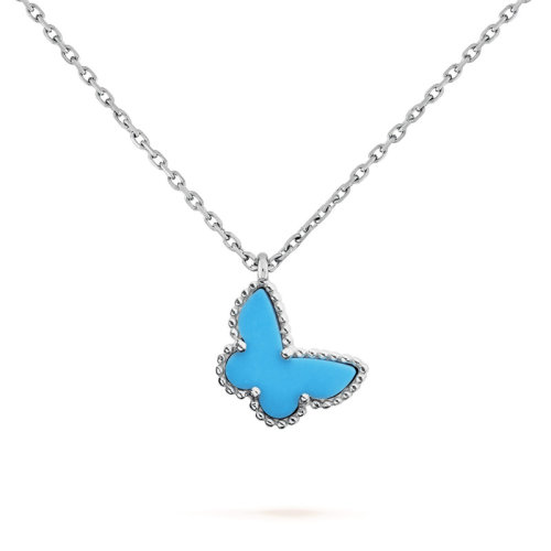 Van Cleef & Arpels/梵克雅寶 Sweet Alhambra papillon 女士綠松石藍(lán)色蝴蝶銀鏈項(xiàng)鏈 VCARF80500