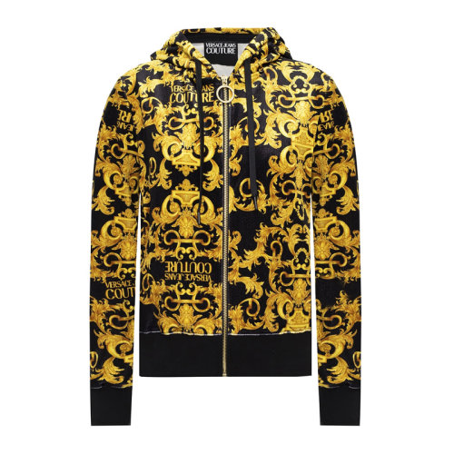 VERSACE JEANS/范思哲牛仔 女士拼色滌綸混紡彈性纖維經(jīng)典字母徽標(biāo)巴洛克圖案印花裝飾拉鏈開合長袖上衣外套連帽衫 B6HWA70C-S0034-899