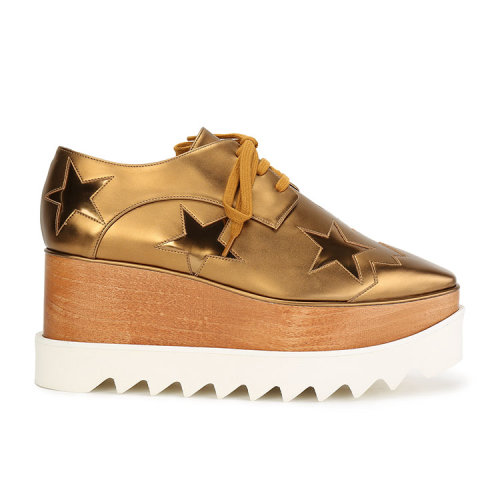 Stella McCartney/絲黛拉麥卡妮 啞光金色皮拼接金色星星 鋸齒厚底女士休閑運(yùn)動(dòng)鞋 363998W1FX1