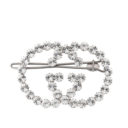 GUCCI/古馳  銀色金屬鑲嵌透明水晶雙G閃亮發(fā)卡578873J1D508162