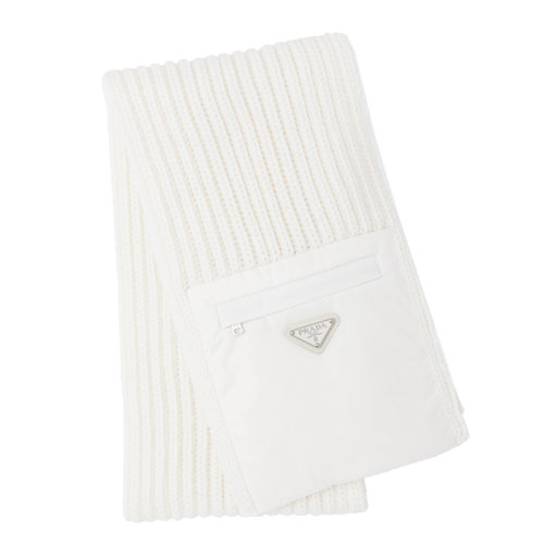 PRADA/普拉達  男士白色再生尼龍華達呢和羊毛圍巾UMS354_1WTO_F0009_S_202