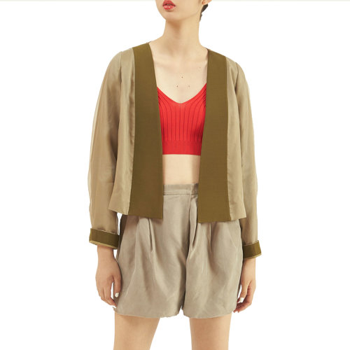 19年秋冬款nisiss/怡夕柯根紗疊透衣袖拼接開襟外套女士夾克y173sd17