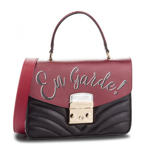 Furla/芙拉 METROPOLIS系列女士潮流手提單肩鏈條鎖扣包 977982 紅黑拼色黑/紅色