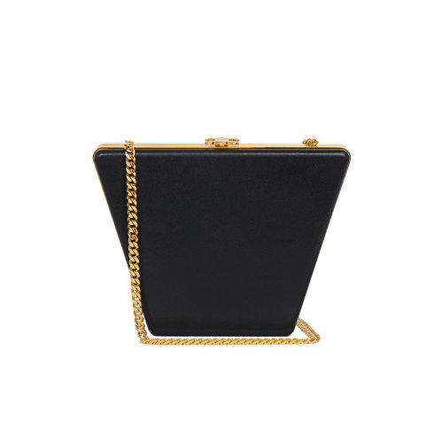 CELINE/賽琳 22新款 女士黑色山羊皮倒梯形設(shè)計(jì)飾金扣肩背手提口金包110353EIA.38NO