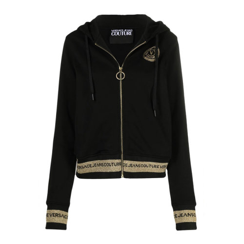 VERSACE JEANS/范思哲牛仔 女士黑色滌綸混紡聚酰胺經(jīng)典字母徽標(biāo)印花裝飾拉鏈開合長袖上衣外套連帽衫 B6HWA7TQ-30318-K42