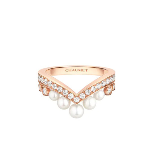 Chaumet/尚美 戒指/指環(huán) JOSéPHINE AIGRETTE 系列 女士18k金玫瑰金鑲有多顆明亮切割鉆石和Akoya珍珠戒指 084408