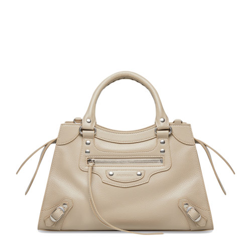 Balenciaga/巴黎世家 21新款NEO CLASSIC系列 女士小號(hào)米色粒面小牛皮手提包67862915Y4Y2906
