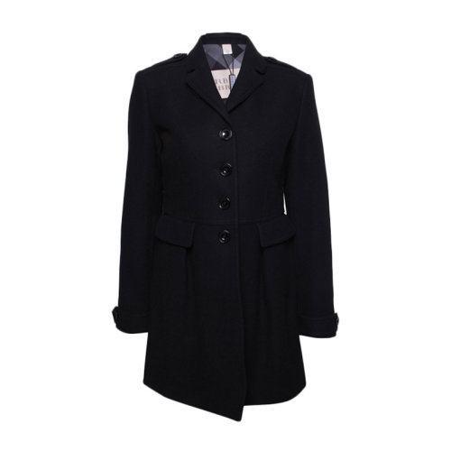 BURBERRY/博柏利 女士黑色羊毛混紡單排扣長款風(fēng)衣大衣