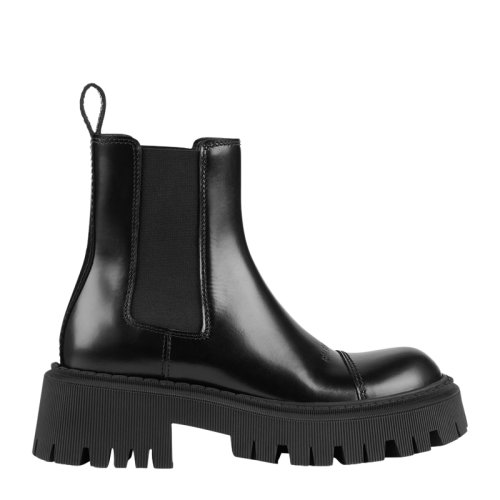 Balenciaga/巴黎世家 女士黑色柔滑牛皮革經(jīng)典字母徽標(biāo)壓花裝飾圓頭厚底切爾西靴馬丁靴中筒靴踝靴短靴女靴 641399-WA8E9-1000