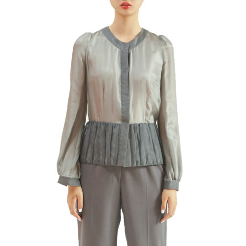 19年秋冬款nisiss/怡夕拼接衣擺暗扣開(kāi)襟長(zhǎng)袖絲棉上衣女裝定制n187xf18