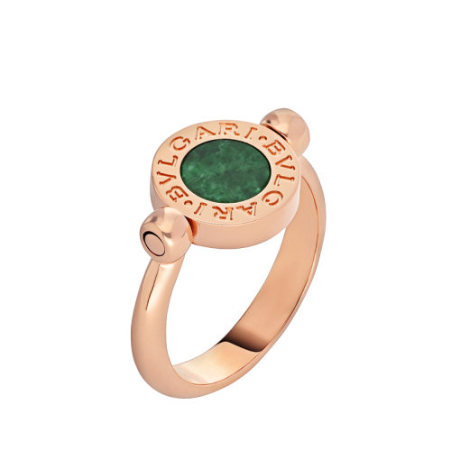 BVLGARI/寶格麗 BVLGARI BVLGARI系列 雙面圓形18K金玫瑰金鑲翡翠元素和鉆石的戒指 350902