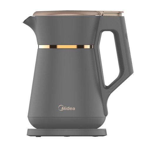 Midea/美的電熱水壺?zé)畨厮亩慰販?04不銹鋼雙層防燙MK-SH15P509黑色1.5L