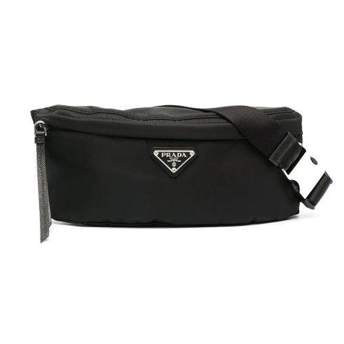 PRADA/普拉達(dá)  女包女士黑色尼龍時(shí)尚百搭三角徽標(biāo)品牌字母斜挎包腰包  1BL034-064-F0002