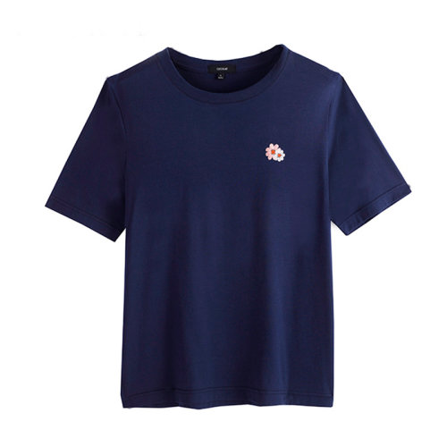 SHOKAY/繡嘉 「尋繹」系列過渡棉圓領(lǐng)格?；ù汤C女士短袖T恤