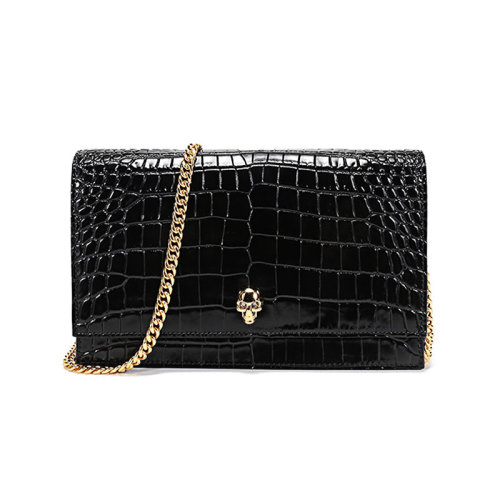 Alexander McQueen/亞歷山大麥昆 女士牛皮中號(hào)Skull骷髏頭手提單肩斜挎包鏈條包手拿包 630266 1HB0G