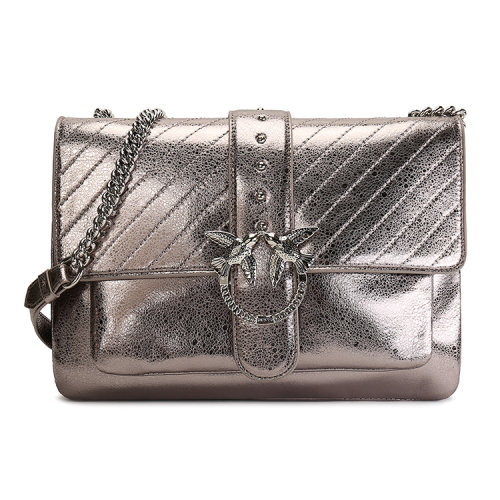 PINKO 金屬光感炮銅色 銀色鏈條雙飛燕 女士 單肩包 1P217AYAY9 ZZI