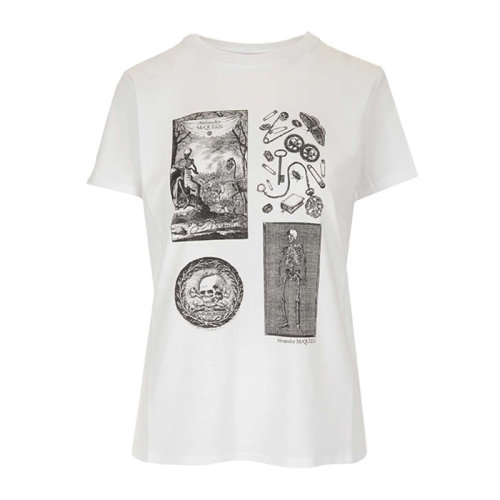 Alexander McQueen 亞歷山大·麥昆  女裝 服飾 棉質(zhì)圓領(lǐng)時(shí)尚印花 女士短袖T恤